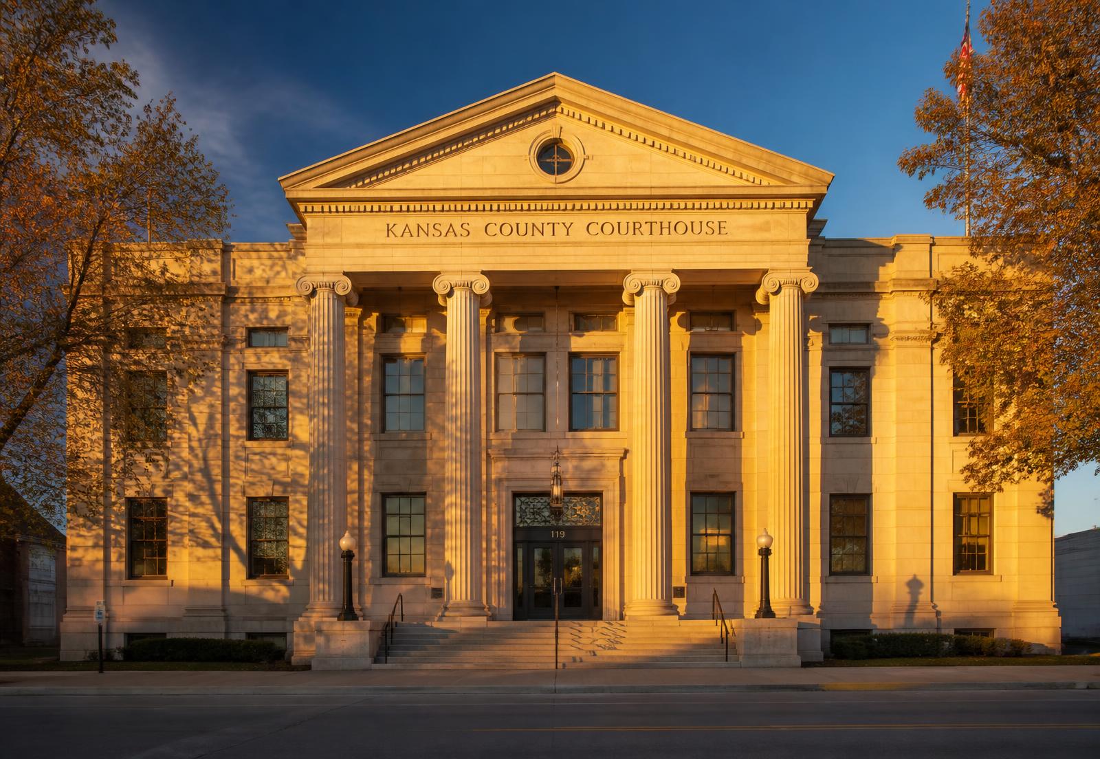 Kansas county courthouse at golden hour